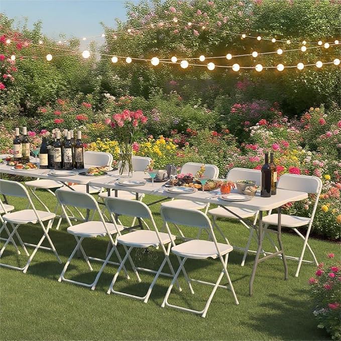 90 Pack Plastic White Folding Chairs, Portable Stackable Commercial Party Folding Chairs with Steel Frame 350lbs for Home Office Outdoor Indoor Office Wedding Party Event