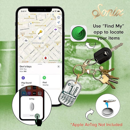 Sonix Keychain Case Compatible with Apple AirTag | Protective AirTag Cover Keychain Charm | Embroidered Tinned Fish Charm | Sardines