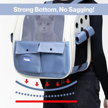 Durable Blue Cat Carrier Backpack – Ventilated & Soft Pet Travel Bag – Ideal for Medium Small Dog Puppy Kitten up to 22 LBS – Airline & TSA Approved