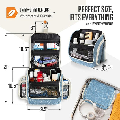 VENTURE 4TH Hanging Travel Toiletry Bag for Women & Men – Large Toiletry Organizer with 17 Compartments, Removable TSA Pouch, Travel Wash Bag for Toiletries, Makeup & Shaving Kit (Blue Flowers)