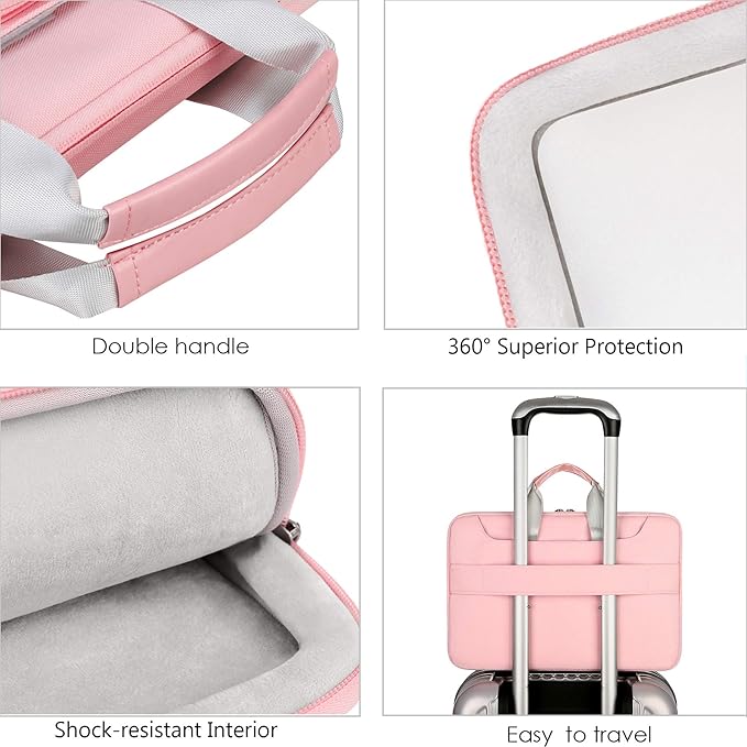 Lacdo 360° Protective Laptop Shoulder Bag, 15-15.6 inch Laptop Sleeve Case for Acer HP Lenovo Dell ASUS Laptop, Acer Aspire, HP Pavilion, Dell Inspiron, Lenovo IdeaPad,ASUS ZenBook Computer Bag, Pink