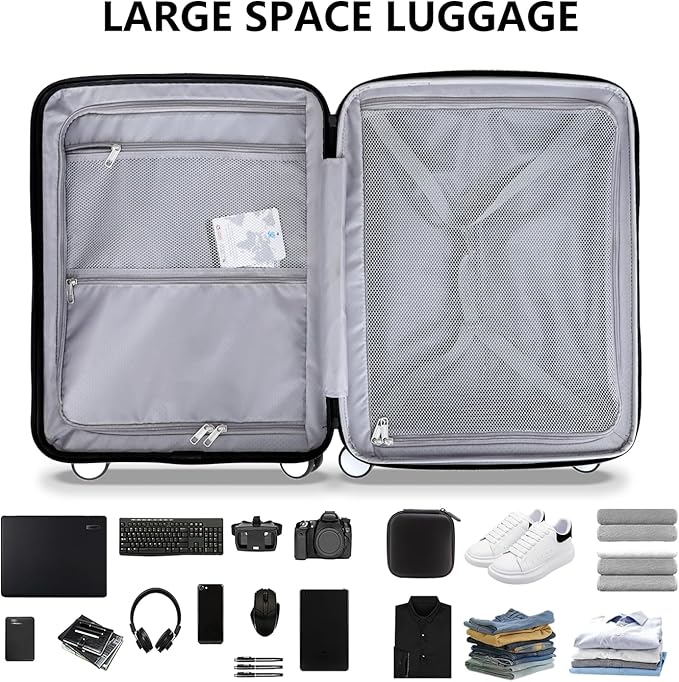 Luggage Sets 2 Piece, Carry On Luggage with Front Pocket & USB Port and 28 Inch Expandable Checked Luggage with Top Opening, Durable PC Hardside Suitcases with Spinner Wheels & TSA Lock, Blue (20/28)