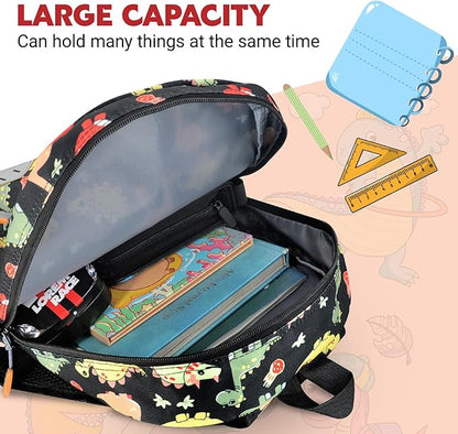 Kids Backpack for Preschool Kindergarten - 15 Inch Lightweight Dinosaur Cute School Bag for Boys Girls Ages 3-8, Black