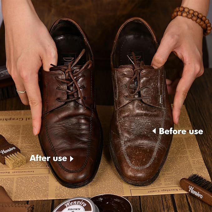 Henviro Leather Shoe Polish Kit - Birthday Gifts for Men, Leather Boot Care Kit, Dad, Shoe Shine Kit, Mens Gifts Idea
