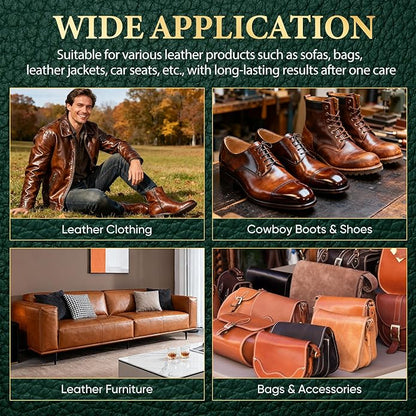 Leather Boot Care Kit - Mink Oil,Saddle Soap,Horsehair Brushes,Applicator & Microfiber Cloth,Flannel bag,Leather Work Boots Cleaning,Shoe boot Shine Cleaning Kit Gift for Cowboy Husband Dad