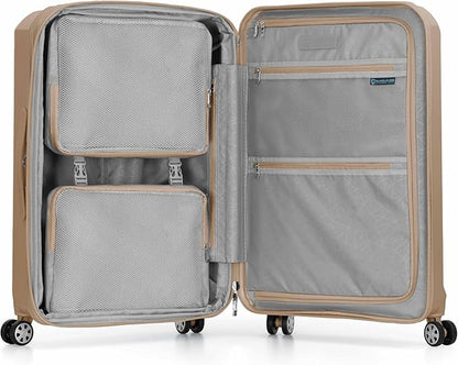 Traveler's Choice Pagosa Indestructible Hardshell Expandable Spinner Luggage, Latte Beige, 26-Inch Medium