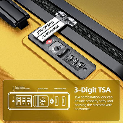 SHOWKOO Luggage Sets Expandable PC+ABS Durable Suitcase Sets Double Spinner Wheels TSA Lock Yellow 3pcs