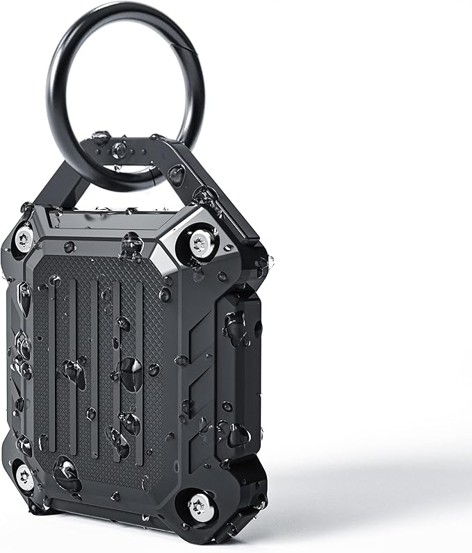 Dovick- Waterproof Airtag Keychain Holder Case,Screw Full Cover Compatible with Apple Air Tag Tracker Key Ring Black 1 Pack