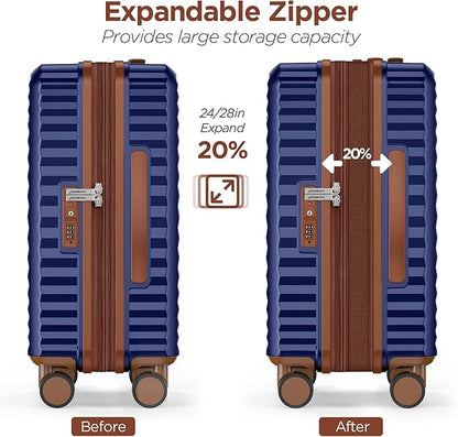 SHOWKOO Luggage Sets 3 Piece Hardside Expandable Suitcase with Double Spinner Wheels Tsa Lock Blue (20in/24in/28in)