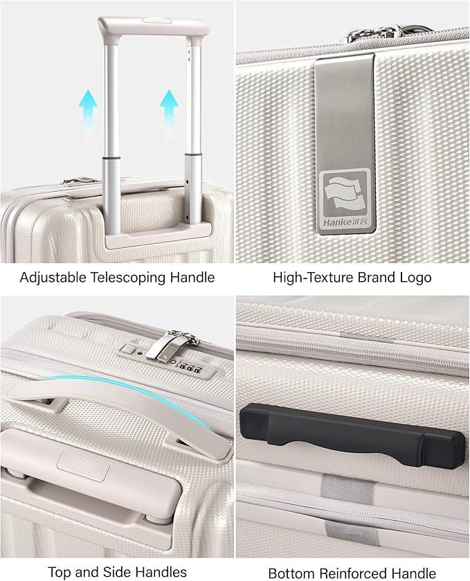 Hanke 26 Inch Expandable Luggage Top Opening Checked Bag Luggage Hard Shell Suitcases with Wheels Lightweight Travel Luggage Heavy Duty Luggage Suitcase with Lock for Woman Men-Ivory White