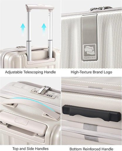 Hanke 16 Inch Expandable Under Seat Luggage with Wheels Top Opening Small Suitcase with Wheels Carry On Luggage Airline Approved Lightweight Hard Shell Suitcases for Weekender Overnight-Ivory White