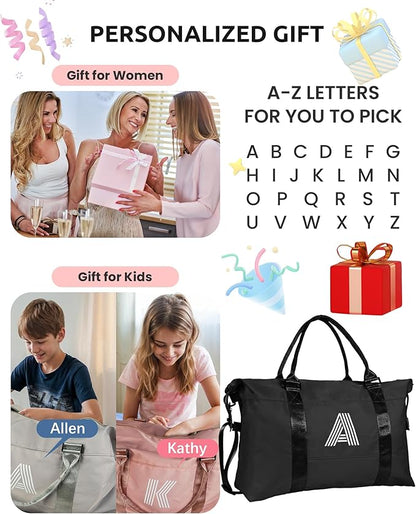 Bridesmaid Gifts, Initial Travel Duffel Bag, Gym Bag, Duffel Bag,Personalized Weekender Bag，Overnight Bag Friend Wedding Girlfriend Birthday Gifts for Women Gifts for Teen Girls (Letter S)