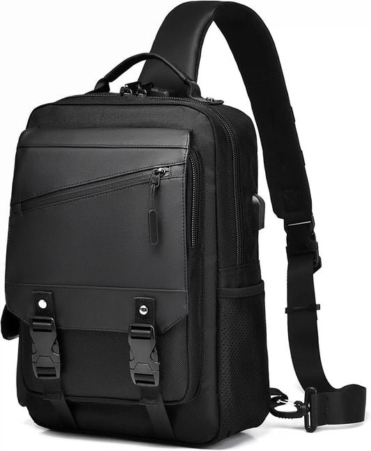 BASICPOWER Laptop Sling Bag for Men Women, Sling Backpack Crossbody Bag Fits 14 inch Computer with USB Port Anti-theft
