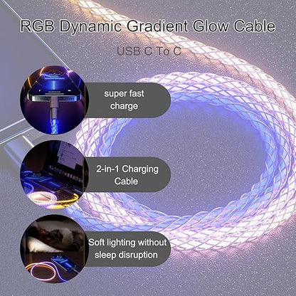 USB Cable PD Fast Charger Lighted Up (USB C to C RGB),Mobile Phone Data Cable, Charging Cable, Supports Data Transfer, 39-inch, high-Transparency Pure Copper Braided Cable Body.