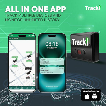 Tracki GPS Tracker for Vehicles, Car, Kids. Subscription Needed. US-Made Tech. 4G LTE GPS Tracking Device. Unlimited Distance, US & Worldwide. Small (Tracker) (Tracker 2 Years Subscription Incl.)
