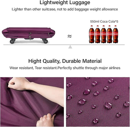 Hanke Suitcases with Wheels Expandable Foldable Luggage Bag Suitcase Collapsible Rolling Travel Bag Duffel Bag for Men Women Lightweight Suitcases without Telescoping Handle, Purple
