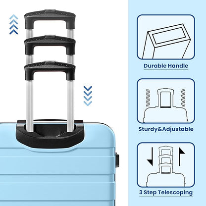 AnyZip Luggage Sets 3 Piece Hardshell Suitcase Set PC ABS Lightweight Travel Suitcases with 4 Double Spinner Wheels TSA Lock 20 24 28 Inch Light Blue