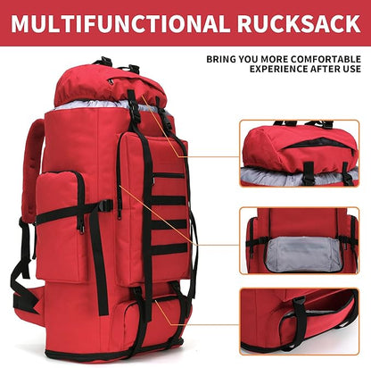 100L Hiking Camping Backpack MOLLE Rucksack Waterproof Daypack (Red)