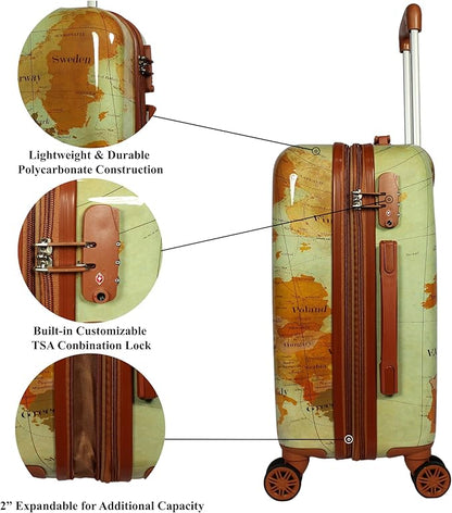 World Traveler VentureX Airline Approved 2-Piece Carry-On Luggage Set – Lightweight Hardside Polycarbonate Suitcase with Spinner Wheels - Europe
