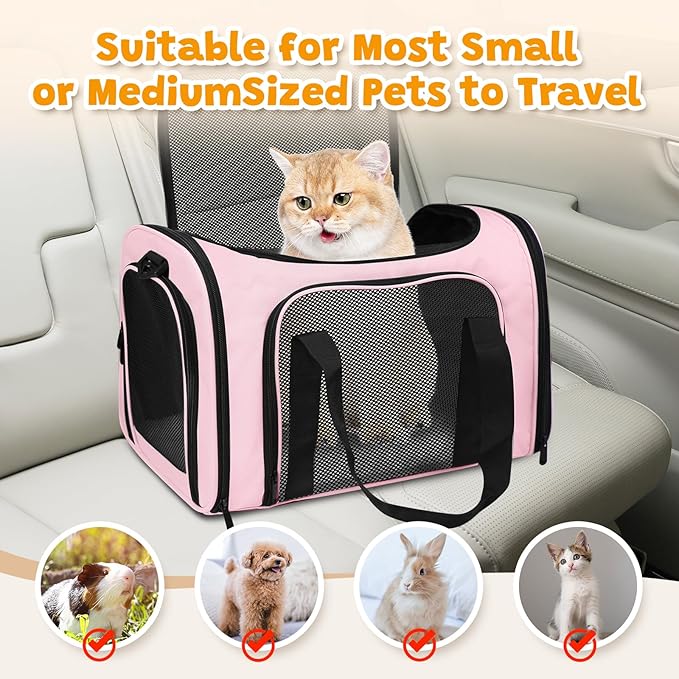Soft Sided Pet Carrier - TSA Approved Collapsible Waterproof Travel Carrier for Small/Medium Cats Dogs Puppies (Up to 15lbs) - Pink