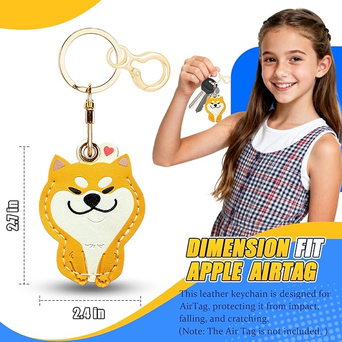 Leather Keychain for Airtag, Cute Protective Keychain Holder Compatible with Apple Air Tag,GPS Case Cover for Keys(Dog)