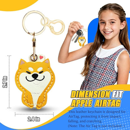 Leather Keychain for Airtag, Cute Protective Keychain Holder Compatible with Apple Air Tag,GPS Case Cover for Keys(Dog)