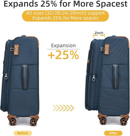LARVENDER Luggage Sets 4 Piece, Softside Carry On Luggage Suitcase Set with 360° Spinner Wheels for Women Men(32/28/24/20) Navy Blue