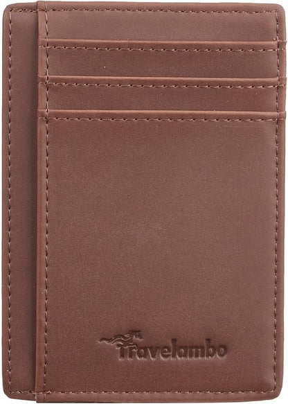 Travelambo Slim Wallet Front Pocket Minimalist Leather RFID Blocking Medium Size