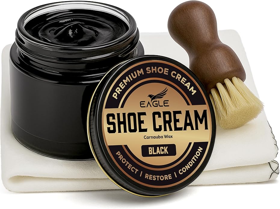 Eagle Shoe Cream Polish Kit – 3 Piece Boot & Shoe Polish with Shoe Cream, Shine Cloth & Applicator