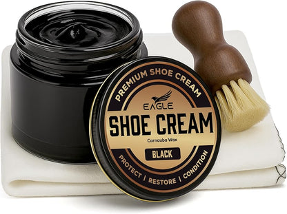 Eagle Shoe Cream Polish Kit – 3 Piece Boot & Shoe Polish with Shoe Cream, Shine Cloth & Applicator