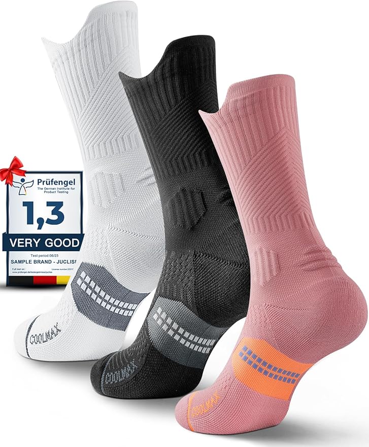 Womens Coolmax Bamboo Viscose Compression Running Crew Socks, Moisture-Wicking Anti-Blister Hiking&Gym Athletic