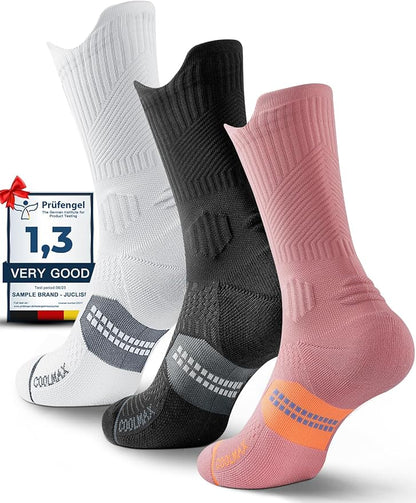 Womens Coolmax Bamboo Viscose Compression Running Crew Socks, Moisture-Wicking Anti-Blister Hiking&Gym Athletic