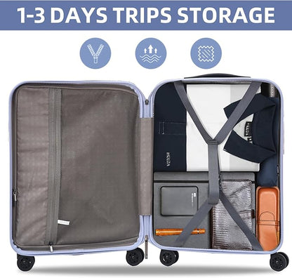19 Inch Suitcase Hand Luggage with Front Pocket for 15.6" Laptop, 35 * 23 * 55cm, 43L, Ligthweight ABS+PC Hardshell Carry On, Lilac Purple