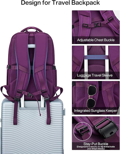 MILADA Expandable Travel Backpack 28L to 39L, TSA-Approved Carry On Backpack with 17 Inch Laptop Compartment, School Business Work Backpack for Men & Women, Purple