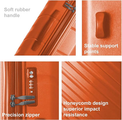 3-Piece Luggage Sets (20", 24", 28"), Suitcase with Wheels, Hardside Suitcase With Four Spinner Wheels and Scratch-Resistant Surface (PP hardshell, Orange)