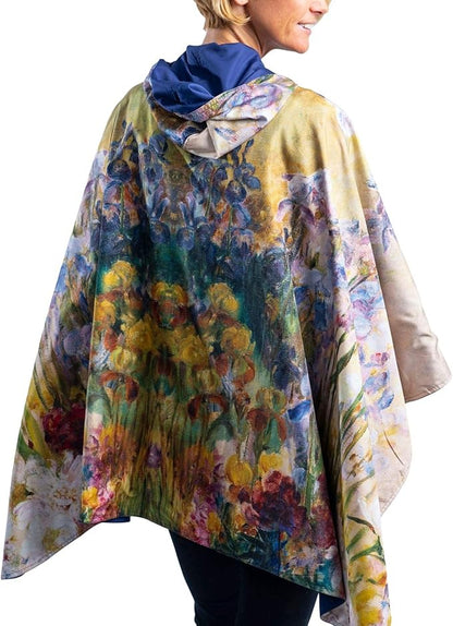 RainCaper Tiffany Peonies and Iris Womens Rain Cape Poncho with Hood Reversible