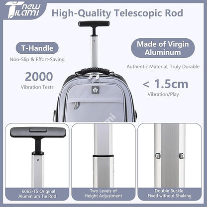NEW TILAMI 19 Inch Rolling Backpack 360°rotating Universal Wheel, Large Organizer Compartments, Adjustable Handle, Carry on for School Students Business Travel, Soft Grey