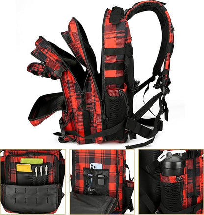 25L Tactical Backpack for Men and Women Military Backpack Small Assault Pack Molle Backpack Bug Out Bag Travel Rucksack Daypack (Red Plaid)