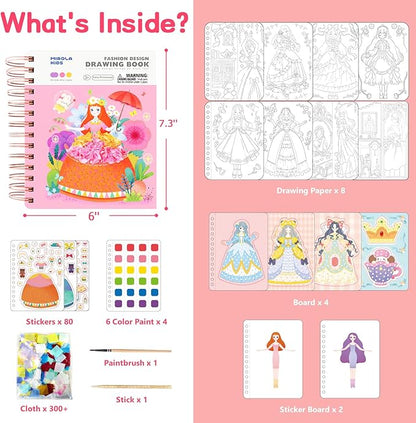 MIROLA KIDS 3 in 1 Poke Craft Kits for Girls, Princess Dress Art Crafts for Kids Ages 4-8, DIY Activity with Watercolor Painting, Stickers, Poking Gifts for 4 5 6 7 8+ Year Old Girls