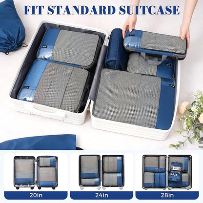 BAGAIL 4 Set/6 Set/8 Set Compression Packing Cubes Travel Accessories Expandable Packing Organizers(HalfMesh,8-Navy)