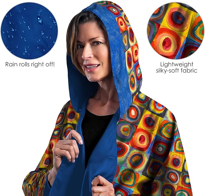 RainCaper Kandinsky Circles Womens Rain Cape Poncho with Hood Reversible