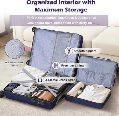 AnyZip Suitcase, 20" Carry On Luggage 14" Mini Cosmetic Cases Luggage Sets Hardside PC ABS Lightweight USB Suitcase with Wheels TSA for kids (2-Piece Set (14/20),DarkBlue)