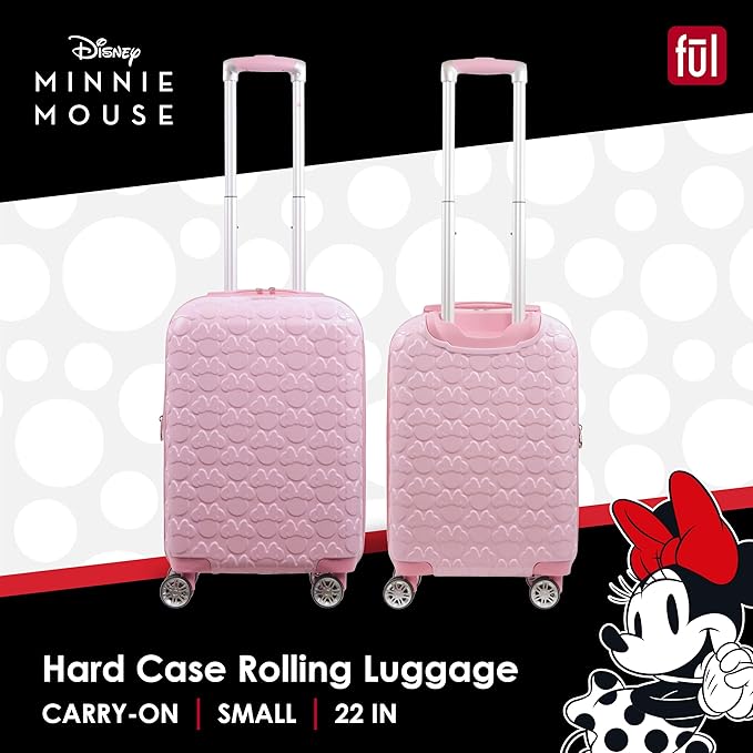 FUL Disney Minnie Mouse 22 Inch Carry On Rolling Luggage, Hardshell Suitcase with Spinner Wheels, Pink