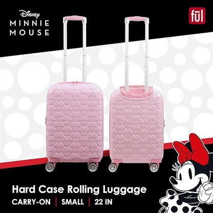 FUL Disney Minnie Mouse 22 Inch Carry On Rolling Luggage, Hardshell Suitcase with Spinner Wheels, Pink