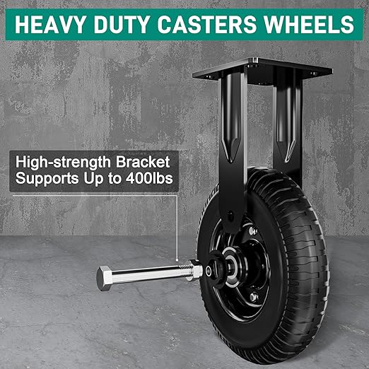8 Inch Caster Wheels Set of 2 (2 Fixed), 800lb Total Capacity, Heavy Duty Plate Casters with Solid Rubber Knobby Tread for Workbench, Cart, Dolly, Trolley, Wagon, and Outdoor Use