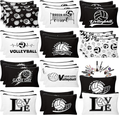 30Pcs Volleyball Makeup Bag Volleyball Cosmetic Bags Gift Accessories Canvas Travel Toiletry Pouch Birthday Christmas Gifts for Women Players Lover