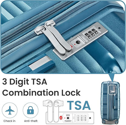 Campfun Luggage 4 Piece Sets, Expandable Carry On Luggage Set Hardshell PP, Suitcase Set with Double Spinner Wheels, Checked Durable Lightweight with TSA Lock, 14in 20in 24in 28in-Peacock Blue(C)