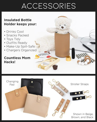 MIA + SOPHIA Leather Diaper Bag Backpack with USB Charging port, Changing Pad, Stroller Straps, and Bottle Holder (Black Olivia)
