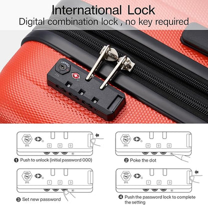 Hanke Expandable Hardshell Luggage Sets 3 piece Carry On Luggage with Wheels Suitcases Lightweight Checked Tsa Luggage Rolling Large Suitcase Travel Luggage Bag Woman Men 20/24/29 Inch(Orange)