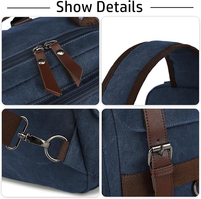 Vintage Messenger Bag, Canvas Backpack for Travel, Men's Shoulder Bag, Dual-use Bag for Hand Carry and Crossbody Carry
